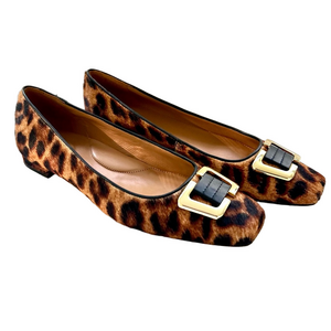 Talbots Leopard Print Flats with Gold Buckle